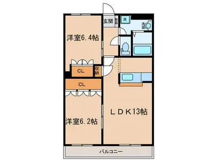 グランディ名西(2LDK/3階)の間取り写真