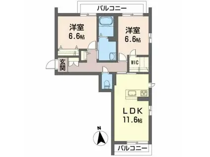 シュエットメゾン壱番館(2LDK/2階)の間取り写真