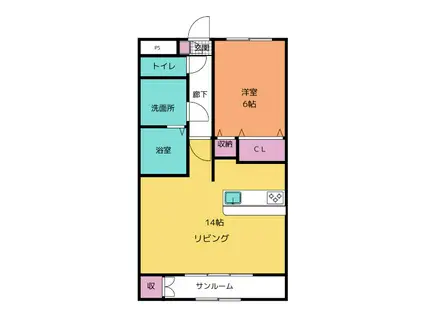 AS ONE III(1LDK/1階)の間取り写真