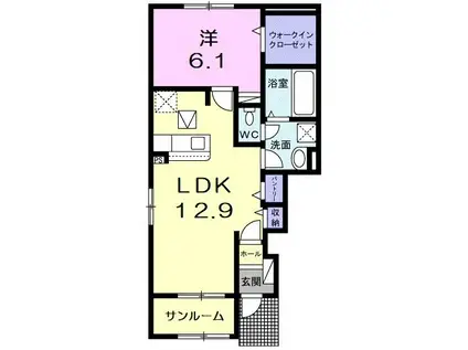 イースト フィールドI(1LDK/1階)の間取り写真