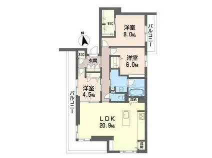 シャーメゾン西小倉駅前(3LDK/4階)の間取り写真