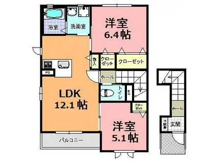 ヴィラ・クレスト C(2LDK/2階)の間取り写真