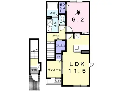 カーサ・コンフォルト(1LDK/2階)の間取り写真