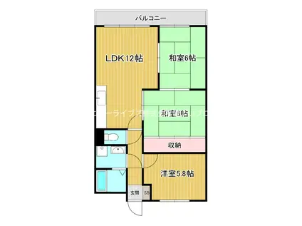 バーンフリート寝屋川(3LDK/2階)の間取り写真