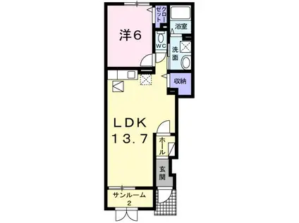 アルドールII(1LDK/1階)の間取り写真