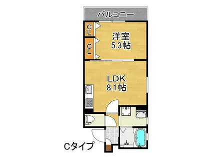 クリエオーレ聖天下(1LDK/1階)の間取り写真