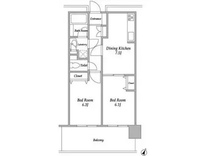 プラザタワー勝どき(2DK/27階)の間取り写真
