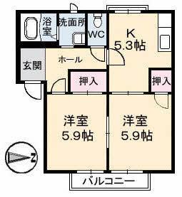 ファミールササキ(2K/2階)の間取り写真