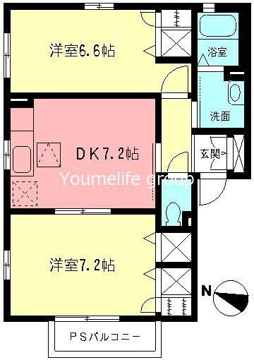 シエルVIII(2DK/1階)の間取り写真