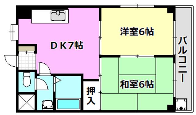 摂津第七マンション(2DK/5階)の間取り写真