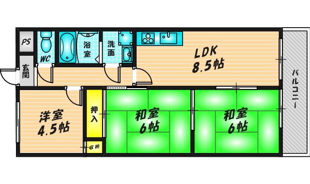 パストラル横小路(3DK/2階)の間取り写真