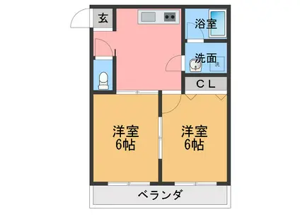 グロリアス城山(2DK/2階)の間取り写真