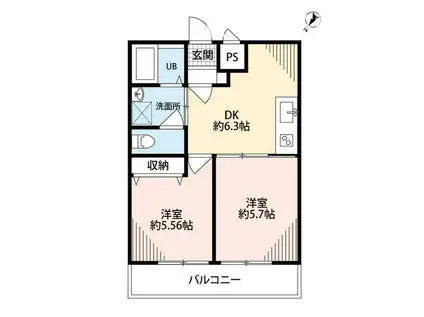 ダイヤモンドクレスト南柏(2DK/1階)の間取り写真