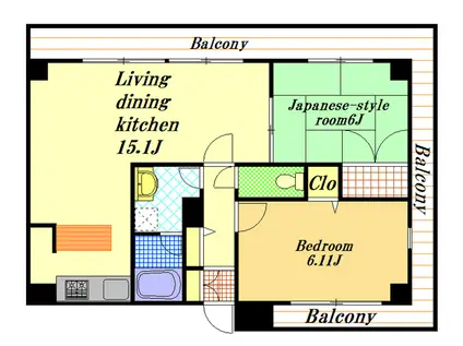 東京メトロ東西線 行徳駅 徒歩8分 8階建 築23年(2LDK/7階)の間取り写真
