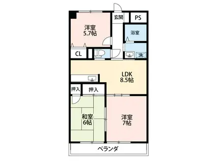 クレールヴィラIYODA(3DK/3階)の間取り写真