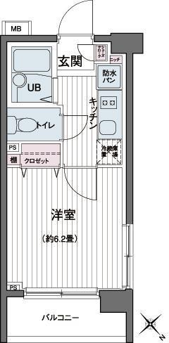 エコロジー都立大学レジデンス(1K/5階)の間取り写真