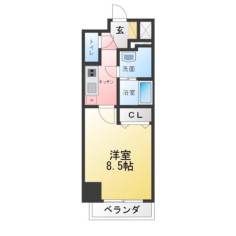 S-RESIDENCE四日市駅前COULEUR(1K/9階)の間取り写真