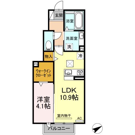 ヴィラ・クオーレII A棟(1LDK/1階)の間取り写真
