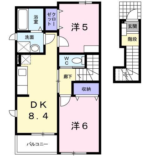 アトールI(2DK/2階)の間取り写真