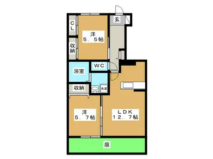 フォーラムワーゴ III(2LDK/1階)の間取り写真