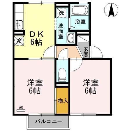 アベイユ(2DK/2階)の間取り写真