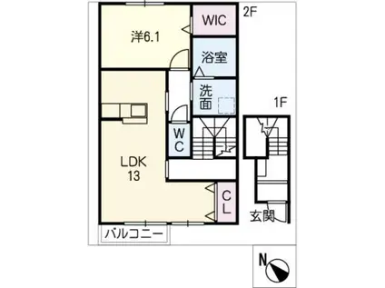 フィカーサS(1LDK/2階)の間取り写真