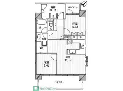 ライオンズシティ白金高輪(2LDK/11階)の間取り写真