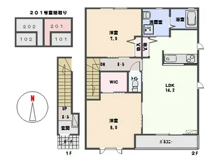 ボヌール(2LDK/2階)の間取り写真