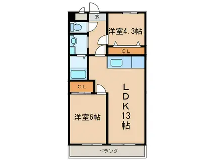 ヒルズ神明(2LDK/3階)の間取り写真