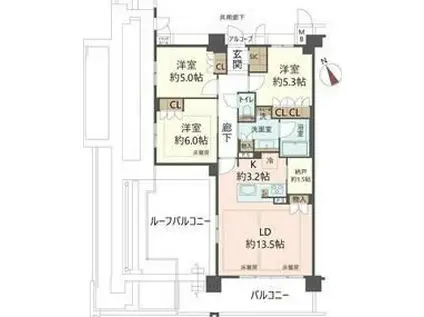 ジオ西宮テラスイースト(3LDK/8階)の間取り写真