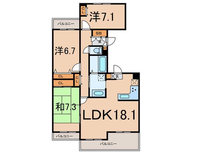 TS GARDEN西寺尾 B棟(3LDK/1階)の間取り写真