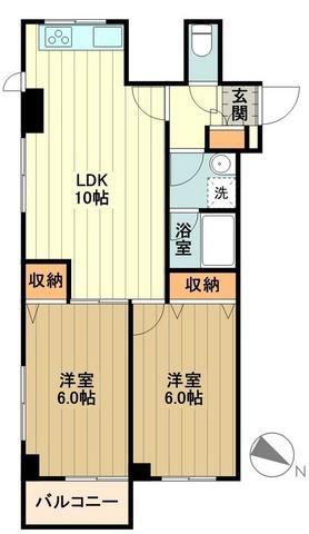 ラ・ルース国立(2LDK/2階)の間取り写真