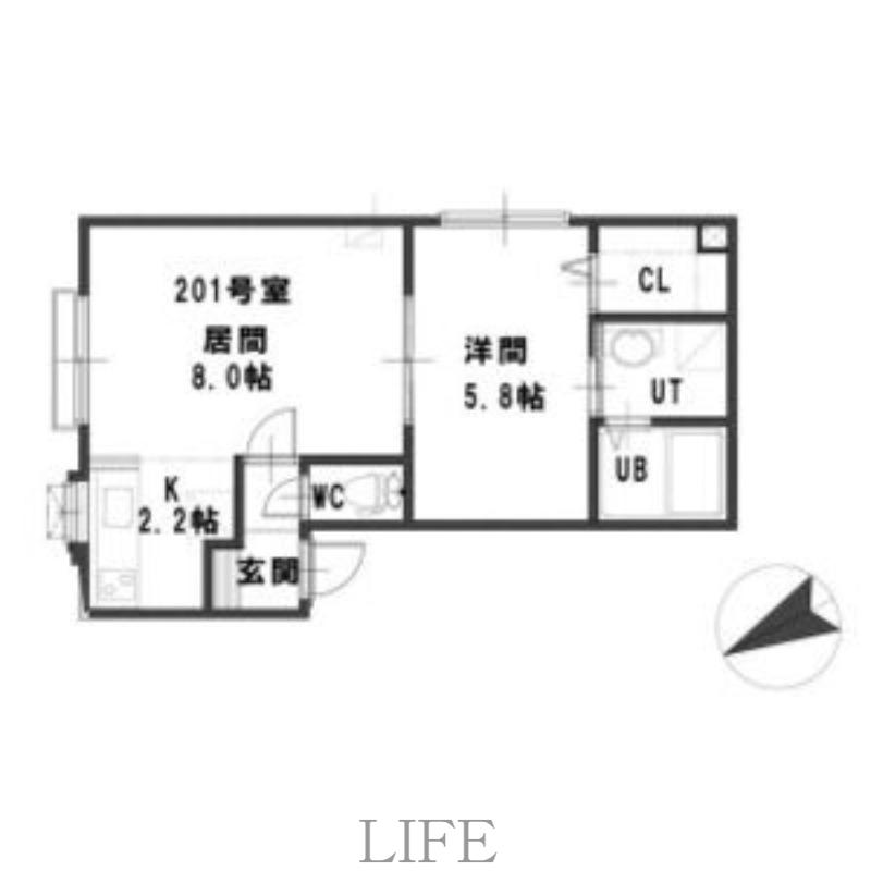 ルミエール栄通10(1LDK/2階)の間取り写真