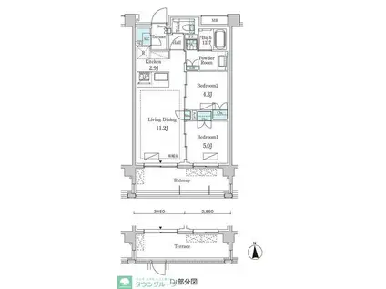 グランドゥールプレミアム代々木大山(2LDK/1階)の間取り写真