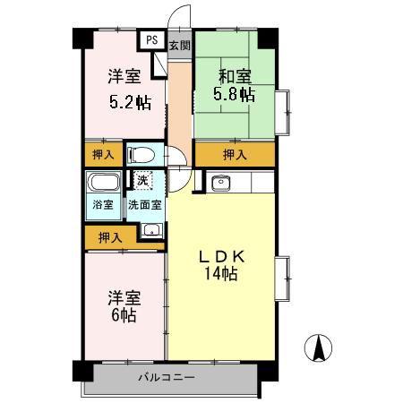 フォレストYS(3LDK/2階)の間取り写真