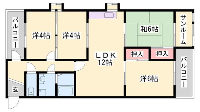 メゾンやすむろII(3SLDK/4階)の間取り写真
