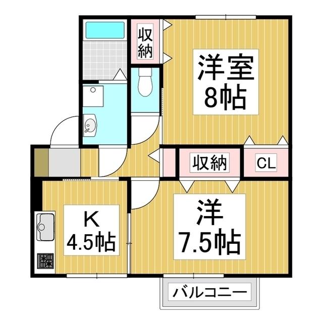 ジェルミナールB棟(2K/2階)の間取り写真