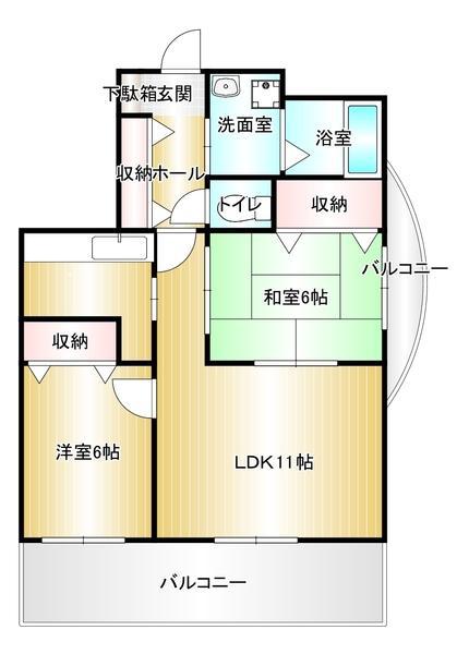 パークサイド立岩(2LDK/3階)の間取り写真