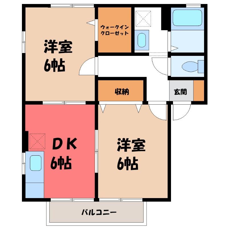 ウィルモアB(2DK/2階)の間取り写真