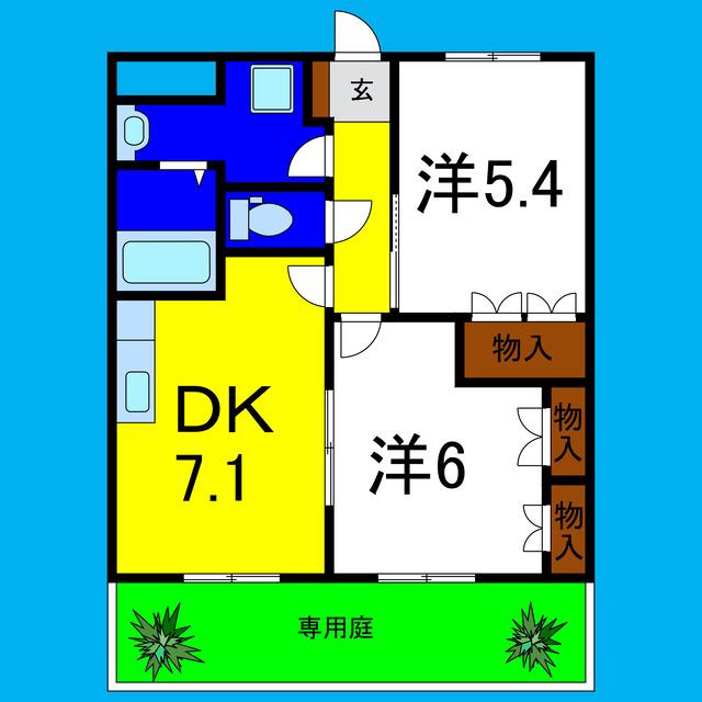 ヴューテラス藍住(2DK/1階)の間取り写真