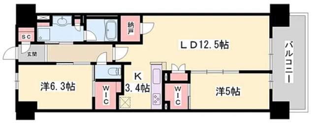 ローレルコート姫路大前通(2LDK/15階)の間取り写真