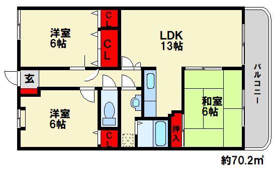 フレグランス春日(3LDK/4階)の間取り写真