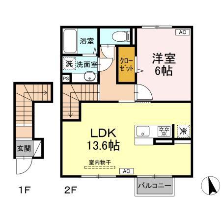 ラピルデ小原田(1LDK/2階)の間取り写真