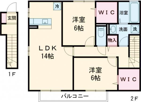 グラニュータウン D棟(2LDK/2階)の間取り写真