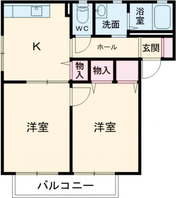オネストC棟(2K/1階)の間取り写真