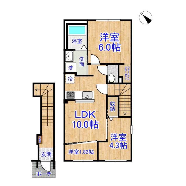 千葉市中央区大森町アパート(2LDK/2階)の間取り写真