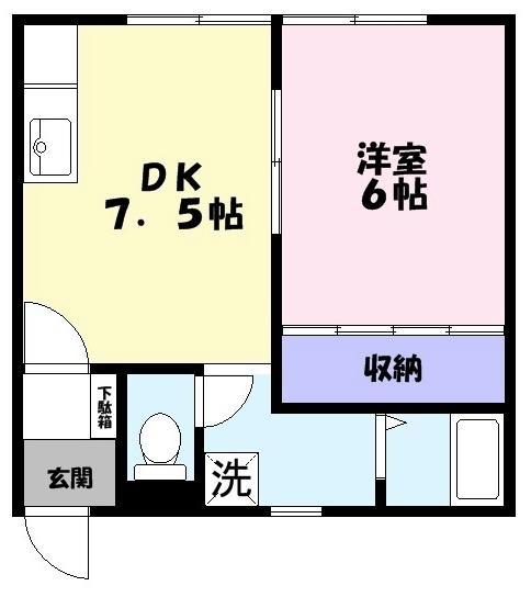 スカイハイツⅡ(1DK/2階)の間取り写真