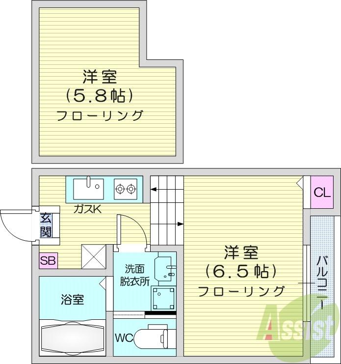 プランドール宮城野原(1K/1階)の間取り写真