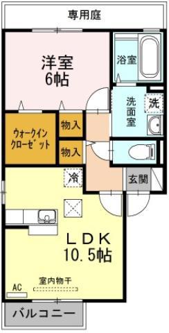 コーポK C棟(1LDK/1階)の間取り写真