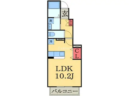 プリムローズ Ⅱ(ワンルーム/1階)の間取り写真